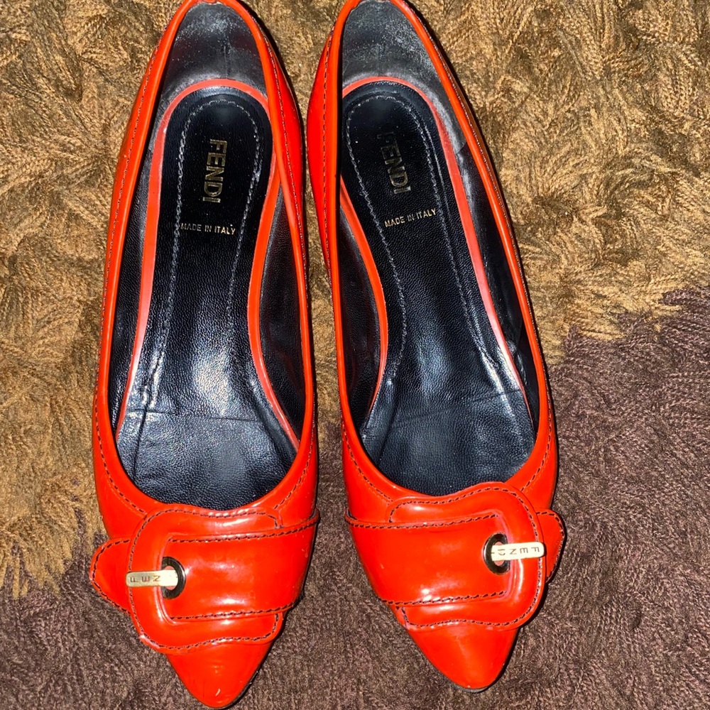 FENDI Leather Red Flats (Authentic)